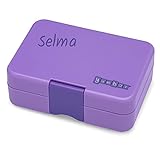 YUMBOX Mini Snackbox (mit 3 Fächern) - PERSONALISIERBAR - auslaufsichere Brotbox/Brotdose/Lunchbox/Bento Box für Kindergarten - Feste Fächer-Unterteilung (Dreamy Purple (mit Namen))