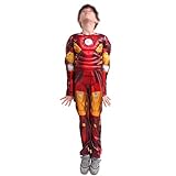 PEILIN Iron Man Kinder Muskelkostüme Jungen Enge Lycra Spandex Onesies Halloween Weihnachten Abschlussball Leistung Bodysuit Kinder Superheld Kostüm Overall,Red-Kid(115~125cm)