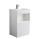 StoneArt Waschtisch Standwaschbecken aus Minealguss Design Gussmarmor Standwaschtisch mit Hahnloch LZ517 50x45cm weiß matt