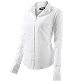 FLY HAWK Bluse Hemdbluse Damen Hemd Basic Kent-Kragen Elegant OL Work Slim Fit Langarm Stretch Formelle Hemden,Weiß, Größe 40, Hersteller - 12