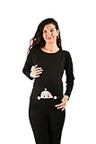 M.M.C. Neugieriges Baby - Umstandsmode Umstandsshirt mit Motiv Sweatshirt Schwangerschaftsshirt für die Schwangerschaft, Langarm (Schwarz, X-Large)