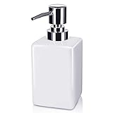 Seifenspender, 320ml Keramik Quadratischer Klassischer Seifen- und Lotionspumpenspender für Die Küche Badezimmer Waschküche Nachfüllbares Shampoo Handseifenseife Ätherisches Öl (Weiß)