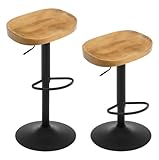 WOLTU Barhocker 2er Set, Hocker höhenverstellbar drehbar, mit Sattelsitz Fußstütze, Drehhocker aus Massivholz Metall, Küchenhocker Schminkhocker Arbeitshocker, dunkle Holzoptik, BH413dc-2