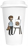 Bob Belcher Ross - Bob Burgers Wiederverwendbare Kaffeetasse aus Glas mit Silikondeckel Reusable Coffee Cup