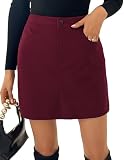 Kate Kasin Damen Cordrock Minirock Hohe Taille Schmale Passform Wickelrock Herbst&Winter Kordsamt Rock Kurzer Rock aus Cord Burgunderrot XXL