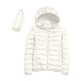 Damen Ultra Leicht Packable Puffer Isolierte Mäntel Dicke Warme Schlanke Daunenjacke mit Kapuze und Taschen White 3XL