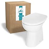 Calmwaters® Spülrandloses Stand-WC Komplettset Elements Wellness mit Toilettendeckel, erhöhtes + 7 cm, abnehmbarer WC-Sitz mit Absenkautomatik & Schnellbefestigung, Tiefspüler, Weiß, 07AB3134