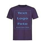 T-Shirt Bedrucken - Text und Bild individuell auf Vorder- und Rückseite Drucken Lassen T-Shirt für Frauen Männer Kinder| Personalisiert (Beere, 110/116)