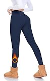 MOREFEEL Thermo Leggings Damen Winter Outdoor mit Fleece Gefütterte Leggings Damen Hohe Taille Yoga Fitness Training Sport Leggings (Dunkelblau,L-XL)