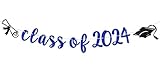 Wimpelkette mit Aufschrift 'Class of 2024', Aufschrift 'Congrats Grad/So Proud of You', 2024, Abschlussfeier, Party-Dekoration, Zubehör für Abitur/Hochschule, Schwarz und Blau Glitzer