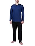 Moonline - Herren Schlafanzug lang aus 100% Baumwolle mit V-Ausschnitt und Streifen-Design, Farbe:blau, Größe:XXL