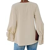 Hemd mit V-Ausschnitt, elegante Langarm-Bluse in Schicht weiche transparente Farbe für eine Dating-Party, aprikose, L