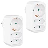 benon 2er Set Mehrfachstecker Weiß - Steckdosen-Adapter mit Kindersicherung - Doppelstecker 3680W - Multistecker 3Fach - Mehrfachsteckdose 2 Euro und 1 Schuko - Stecker mit Schutzkontakt Steck
