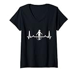 Damen Springseil mit Herzschlagschnur, lustiges Geschenk T-Shirt mit V-Ausschnitt