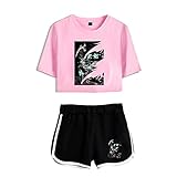Frühling Und Sommer Exquisite Sexy Sports Pink T-Shirt Shorts Set, Unisex Tokyo Ghoul Anime Cosplay T-Shirt Casual Shorts Set