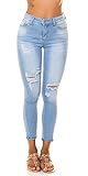 Trendstylez Damen Push Up Skinny Stretch Röhren High Waist Vintage Risse Fetzen Jeans Light Blue J0818 Größe 42
