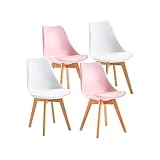 EGGREE 4er Set Esszimmerstühle mit Massivholz Buche Bein SGS Geprüfter Skandinavisch Design Gepolsterter Küchenstuhl Essstühle, 2 Weiß + 2 Rosa