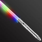 Pixel Lichtschwert, RGB 11 Farben und 11 Töne Laserschwert mit Aluminium Schwertgriff, USB Wiederaufladbar, FX Lichtschwert für Halloween Cosplay Geschenke für Erwachsene Kinder (Silber)