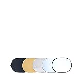 Rollei Profi 5 in 1 Faltreflektor 92 x 122 cm - Ovaler Faltreflektor mit verschiedenen Bezügen (Diffusor und Silberner-, Goldener-, Weißer- und Schwarzer Reflektor), für Portraitfotografie