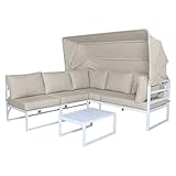 SVITA Maui Gartenmöbel-Lounge-Set mit Dach Outdoor-Sofa Strandkorb-Sonneninsel Stahl Beige