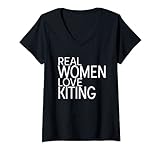 Damen Real Women Love Kiting Kitesurfer Kiteboard Power-Kite T-Shirt mit V-Ausschnitt