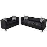 vidaXL Sofa Set 3-Sitzer 2-Sitzer Kunstledersofa Loungesofa Couch Kissen schwarz