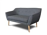Sofa Scandi 2-Sitzer, Scandinavian Design Kollektion, Holzfüße, Couch 2-er, Couchgarnitur, Sofagarnitur, Polstersofa - Wohnzimmer (Dunkelgrau (Sawana 05))
