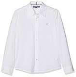 Tommy Hilfiger Jungen Boys Solid Stretch Poplin Shirt L/S Hemd, Weiß (Bright White 123), 164 (Herstellergröße: 14)
