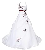 LisQLen Brautkleid Hochzeitskleid Weiß/Bordeaux Modell W067 A-Linie Satin Organza Stickerei Zweifarbig DE Größe 50