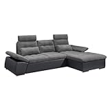 Kabs Ecksofa Jakarta II - 170 x 268 x 103 cm - Komfortables Sofa mit Schlaffunktion, Moderne Schlafcouch mit verstellbaren Armlehnen & Kopfstützen, Couch aus 100% Polyester und Nosag-Wellenfederung