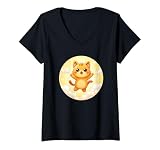 Damen Liebe Deine Katze Katzen im Himmel süße Kawaii Katze Grafik T-Shirt mit V