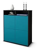 Stil.Zeit Highboard Jade - Korpus Anthrazit matt - Front Farb-DesignLagunenblau (92x108x35cm) - Push-to-Open Technik & hochwertigen Leichtlaufschienen - Made in Germany