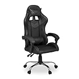 Relaxdays Gaming Stuhl, Racing Design, drehbar, höhenverstellbar, Kopf-& Lendenkissen, HxBxT: 133x68x60 cm, schwarz