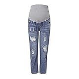 Lässiger Body Schwangere Legging-Frauen-Hosen-Bauch-Jeans-Stützen-Umstandspflege-zerrissene Hosen Umstandshosen (Blue, M)