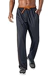 KEFITEVD Herren Freizeithose Leicht Dünn Locker Yogahose Sweat Hose mit Seitlich Streifen Turnhose mit Zip-Taschen Casual Quick Dry Sportswear Dunkelgrau-Orange L