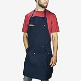 Chef Pomodoro Kochschürze für Männer und Damen - 67 cm x 87 cm - Küchenschürze mit flexiblen Taschen - Hochwertige Schürze zum Grillen, Kochen, Zuhause, Einheitsgröße, 100% Baumwolle (Dunkelblau)