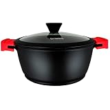 briebe Black Titanium Kochtopf, Induktion, Antihaftbeschichtung, Titan, 28 cm, Aluminiumguss, Beschichtung ohne PFOA, Glasdeckel, abnehmbare Silikongriffe, Glaskeramik, Gas, O