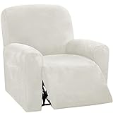 Velvet Elastisch Relaxsessel Sesselbezug, für 1 2 3 Sitzer mit Seitentaschen Ruhesessel Bezug Abnehmbarer Sesselschoner -Weiß-1-Sitzer