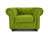 Sessel Chesterfield Asti - Couch, Couchgarnitur, Couchsessel, Loungesessel, Stühl, Holzfüße - Glamour Design, Velours (Hellgrün (Velvet 75))