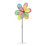 Relaxdays Windrad Blume, Blumenstecker für Garten & Balkon, Regenbogen Windspiel, HBT: 86 x 38 x 12 cm, Windmühle, bunt