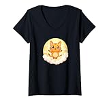 Damen Liebe Deine Katze Katzen im Himmel süße Kawaii Katze Grafik T-Shirt mit V