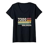 Damen 7300 Esslingen Retro Postleitzahlen Alte PLZ Vintage T-Shirt mit V-Ausschnitt