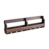 Rustikales Weinregal aus Holz zur Wandmontage mit Flaschen- und Glashalter, Wandregal aus Holz für Küche, Esszimmer und Hausbar, Pechschwarz/Walnussholzfarb