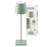 SIGOR Nuindie - Dimmbare LED Akku-Tischlampe Indoor & Outdoor, Höhe 38 cm, aufladbar mit Easy-Connect, 24 h Leuchtdauer, salbeigrün