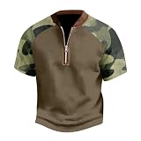 SOOUICKER T Shirt Herren Camouflage Sport Tshirts Herren mit Reißverschluss Poloshirt Herren Ohne Kragen Zipper Oversized Tshirt Herren Vintage Poloshirts für Herren S