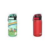 Ion8 auslaufsichere Kinder Trinkflasche, Tierzug, 400ml & Auslaufsichere Kinder Trinkflasche, BPA-frei, Rot