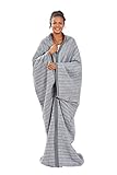 Ibena Fano Wohnmantel 150x200 cm – Kuscheldecke mit Ärmeln grau hellgrau, mit praktischen Druckknöpfen und Reißverschluss, Ärmeldecke kuschelig weich und angenehm w