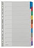 Leitz Ordner Register Blanko, 1-10, Karton, für A4, mit Deckblatt, 10 Trennblätterm, verstärktem Lochrand und bunten Taben, 43210000