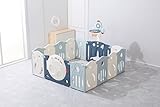 Bamitus - Klappbarer Laufstall für Babys mit Korb und Teppich, Laufgitter aus Kunststoff, Sicherheitsgitter, Laufstall (blauer Raum, 160 x 160 cm)