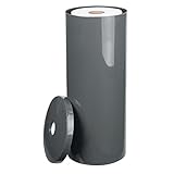 mDesign Toilettenpapierhalter stehend - eleganter Klopapierhalter mit Deckel für bis zu 3 Rollen - Toilettenrollenhalter aus schiefergrauem Kunststoff - ideal für kleine Räume